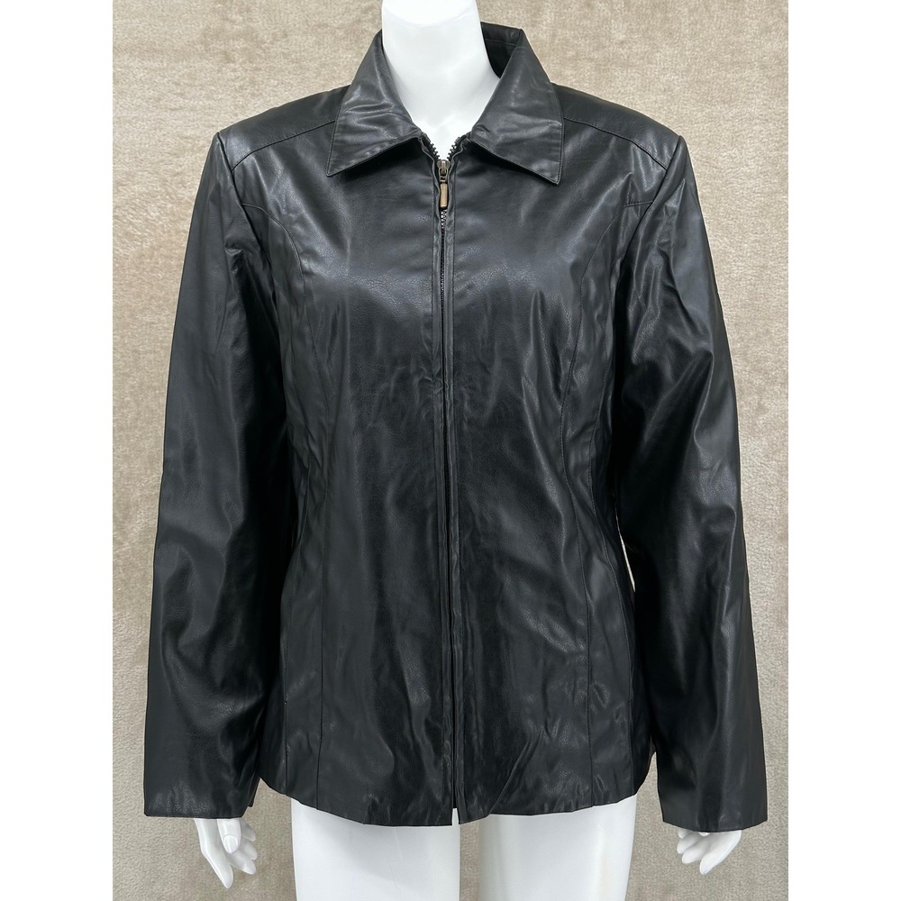 MM Essentials Marc Mattis Jacket Womens Large Black Faux Leather‎ Zip Outdoors